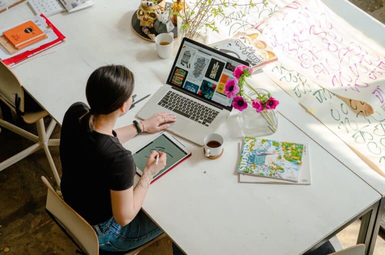 girl doing work at computer