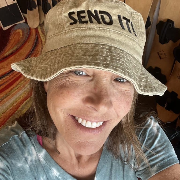 Amy Raney, founder of Spindrift Sandboards in Blanca, CO